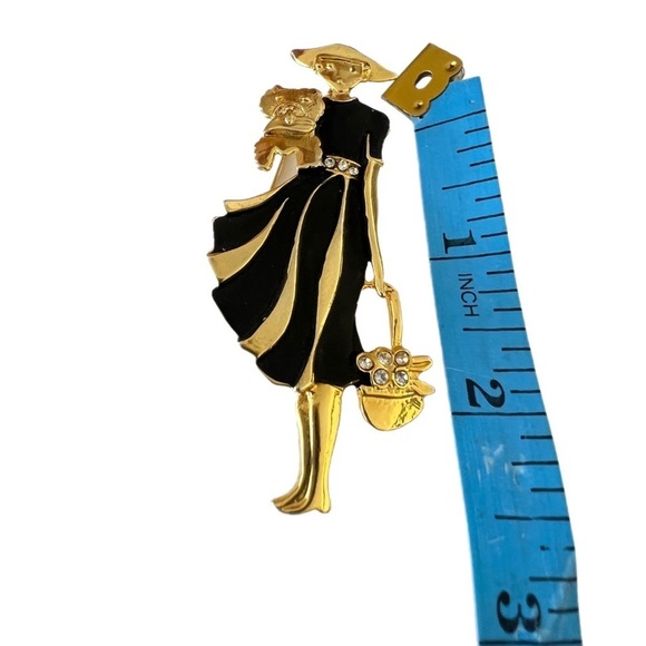 Beautiful Classy Enamel Lady and Dog Brooch Pin.  Crystals - Picture 5 of 6